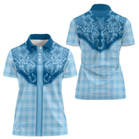 Hawai'i Paniolo Motif Deep Blue Women Polo Shirt Floral Palaka Print LT7 - Polynesian Pride