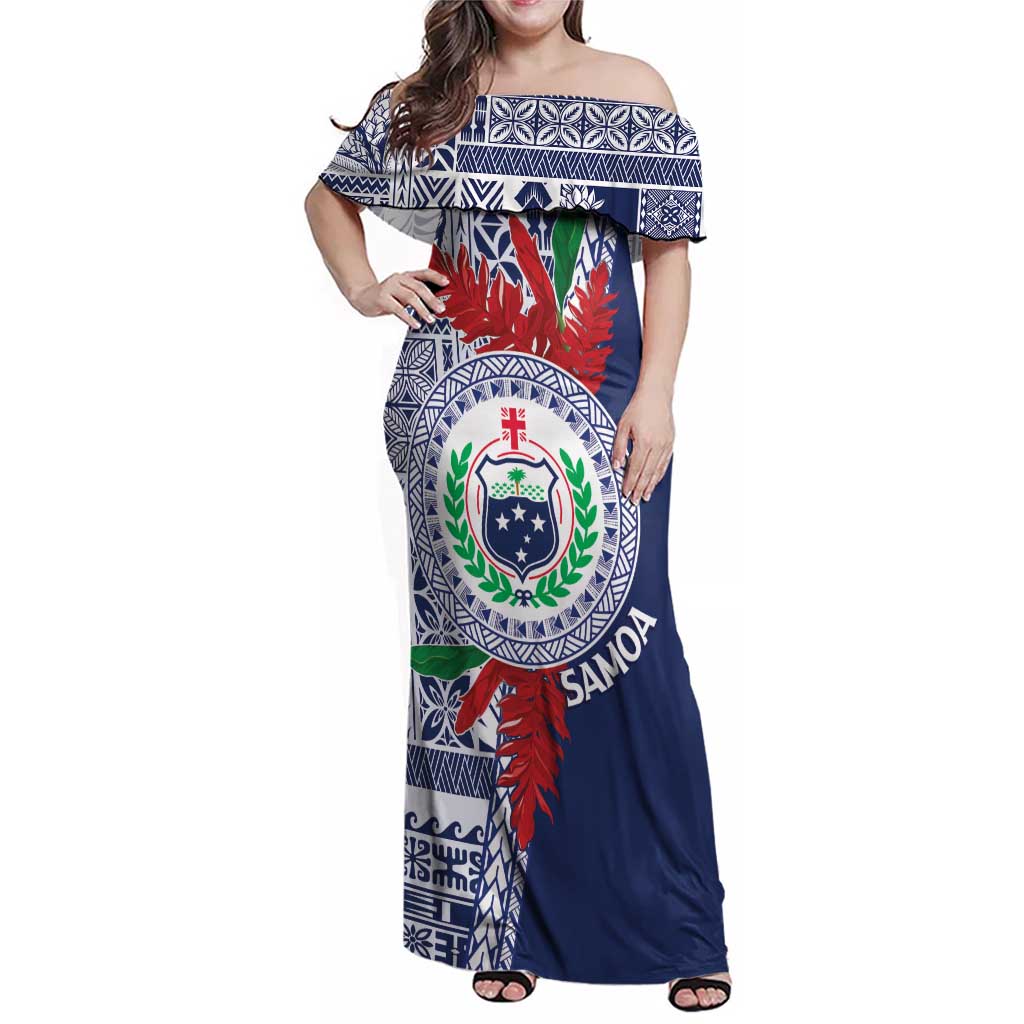 Samoa Rugby Personalized Family Matching Off Shoulder Maxi Dress and Hawaiian Shirt Toa Samoa Myriad Siapo
