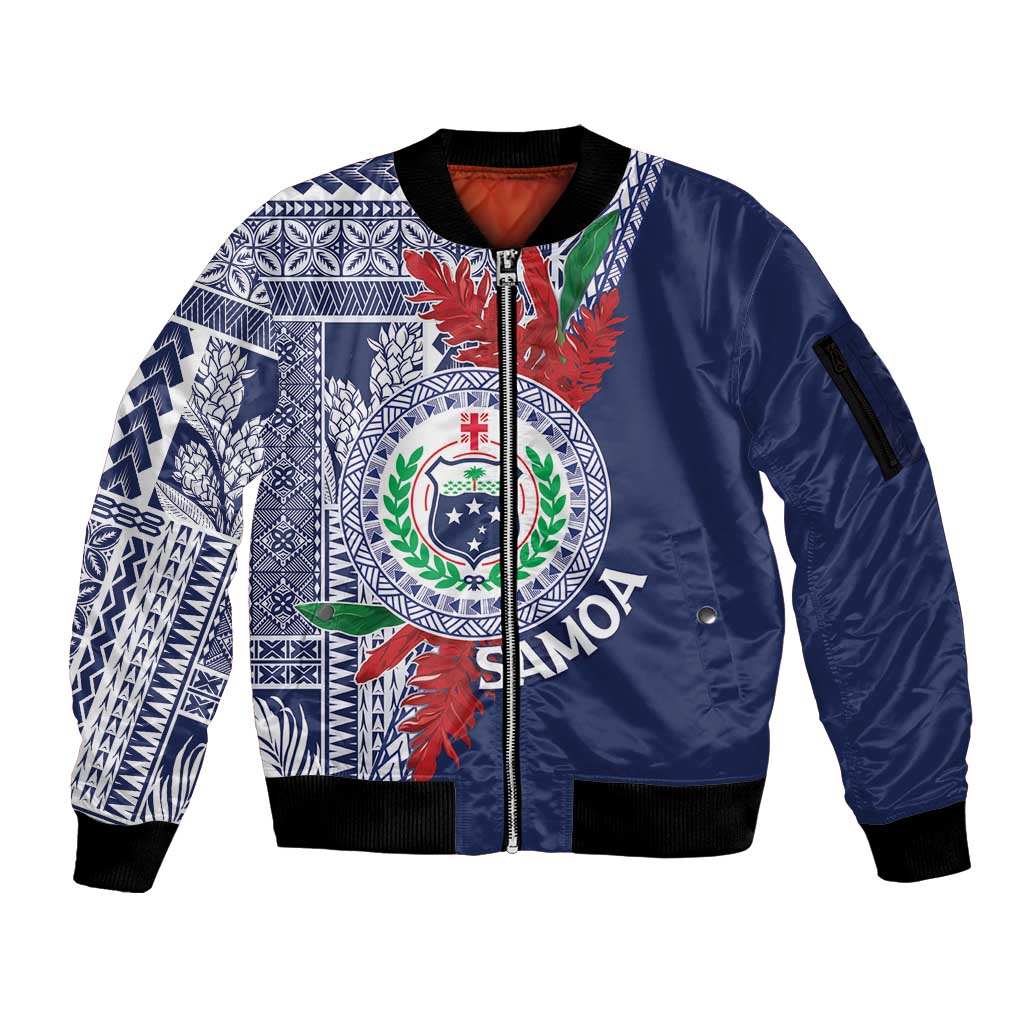 Samoa Rugby Personalized Sleeve Zip Bomber Jacket Toa Samoa Myriad Siapo