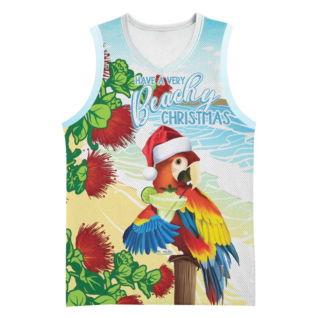 Have A Very Beach Christmas Basketball Jersey Parrot By Lehua Flower - Polynesian Pride