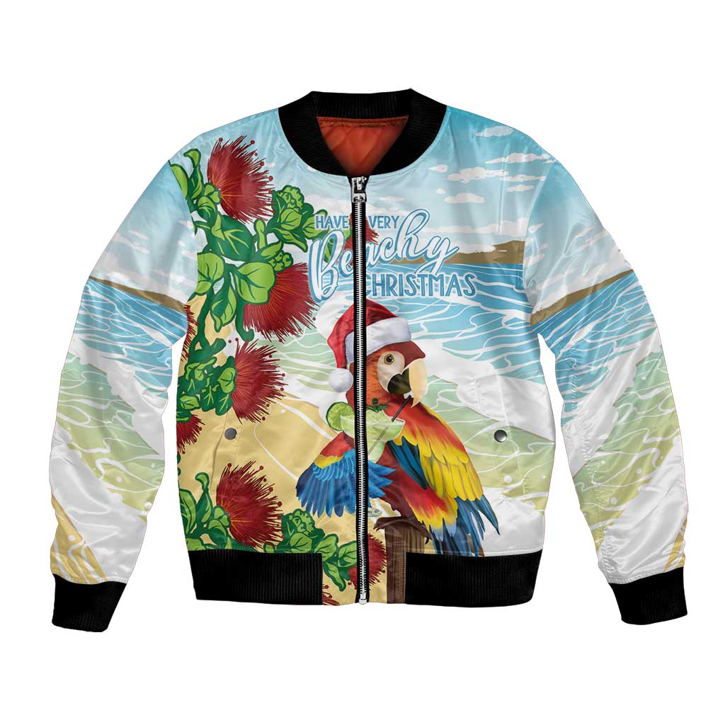 Have A Very Beach Christmas Bomber Jacket Parrot By Lehua Flower - Polynesian Pride