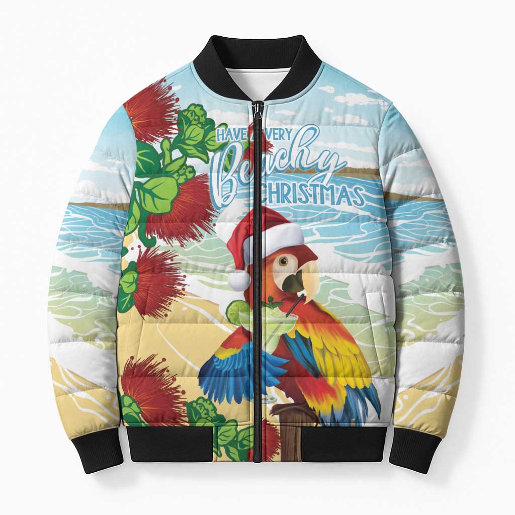 Have A Very Beach Christmas Bomber Puffer Jacket Parrot By Lehua Flower - Polynesian Pride