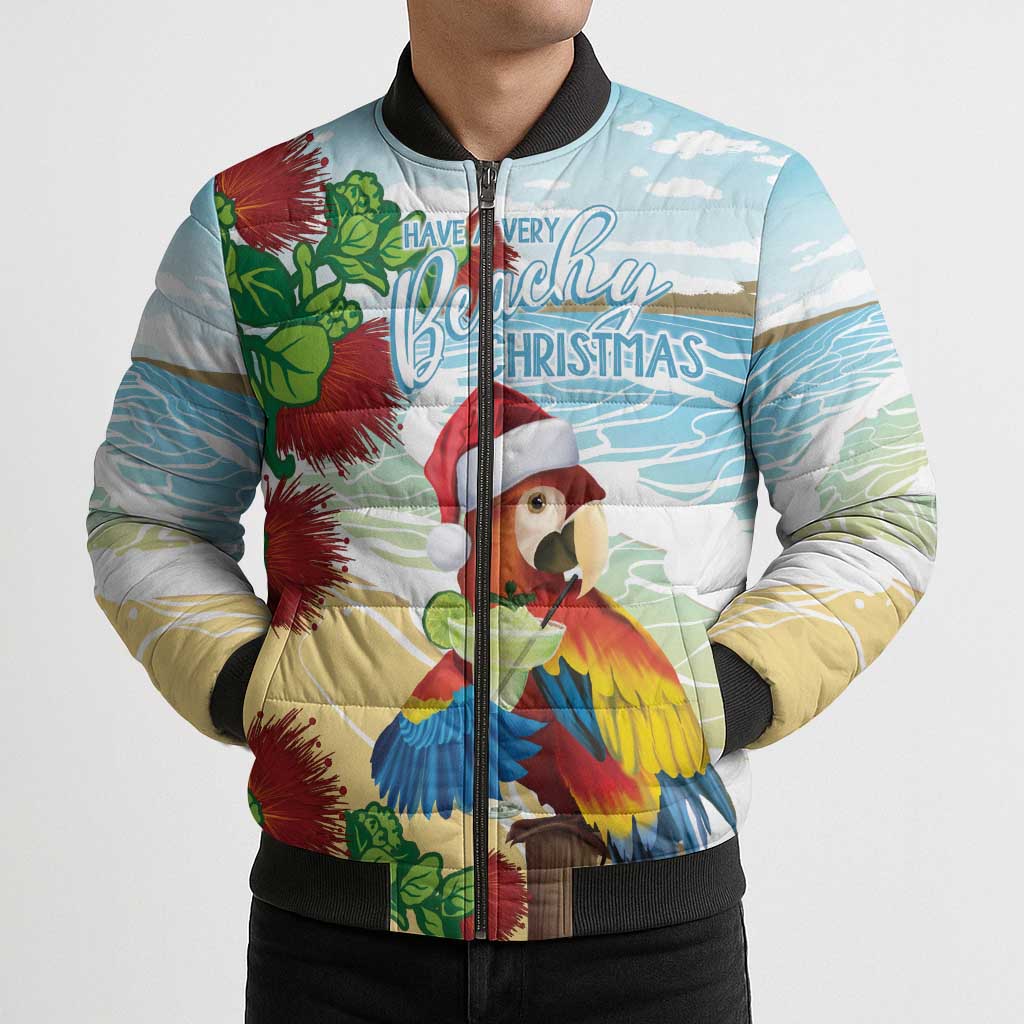 Have A Very Beach Christmas Bomber Puffer Jacket Parrot By Lehua Flower - Polynesian Pride