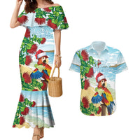 Have A Very Beach Christmas Couples Matching Mermaid Dress and Hawaiian Shirt Parrot By Lehua Flower LT7 Art - Polynesian Pride
