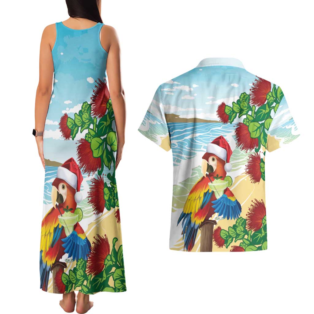 Have A Very Beach Christmas Couples Matching Tank Maxi Dress and Hawaiian Shirt Parrot By Lehua Flower LT7 - Polynesian Pride
