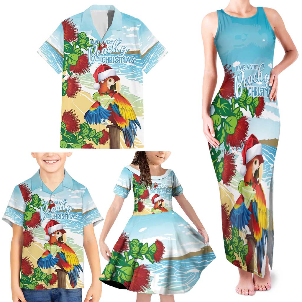 Have A Very Beach Christmas Family Matching Tank Maxi Dress and Hawaiian Shirt Parrot By Lehua Flower - Polynesian Pride