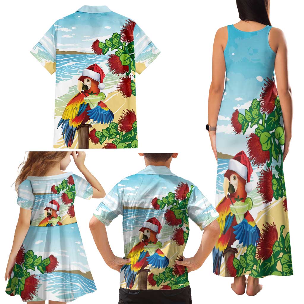Have A Very Beach Christmas Family Matching Tank Maxi Dress and Hawaiian Shirt Parrot By Lehua Flower - Polynesian Pride