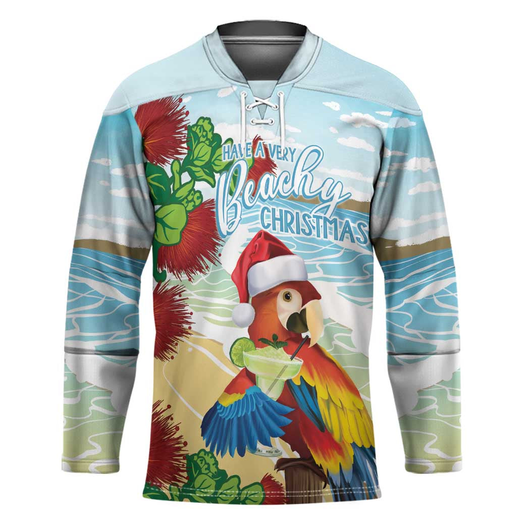 Have A Very Beach Christmas Hockey Jersey Parrot By Lehua Flower - Polynesian Pride