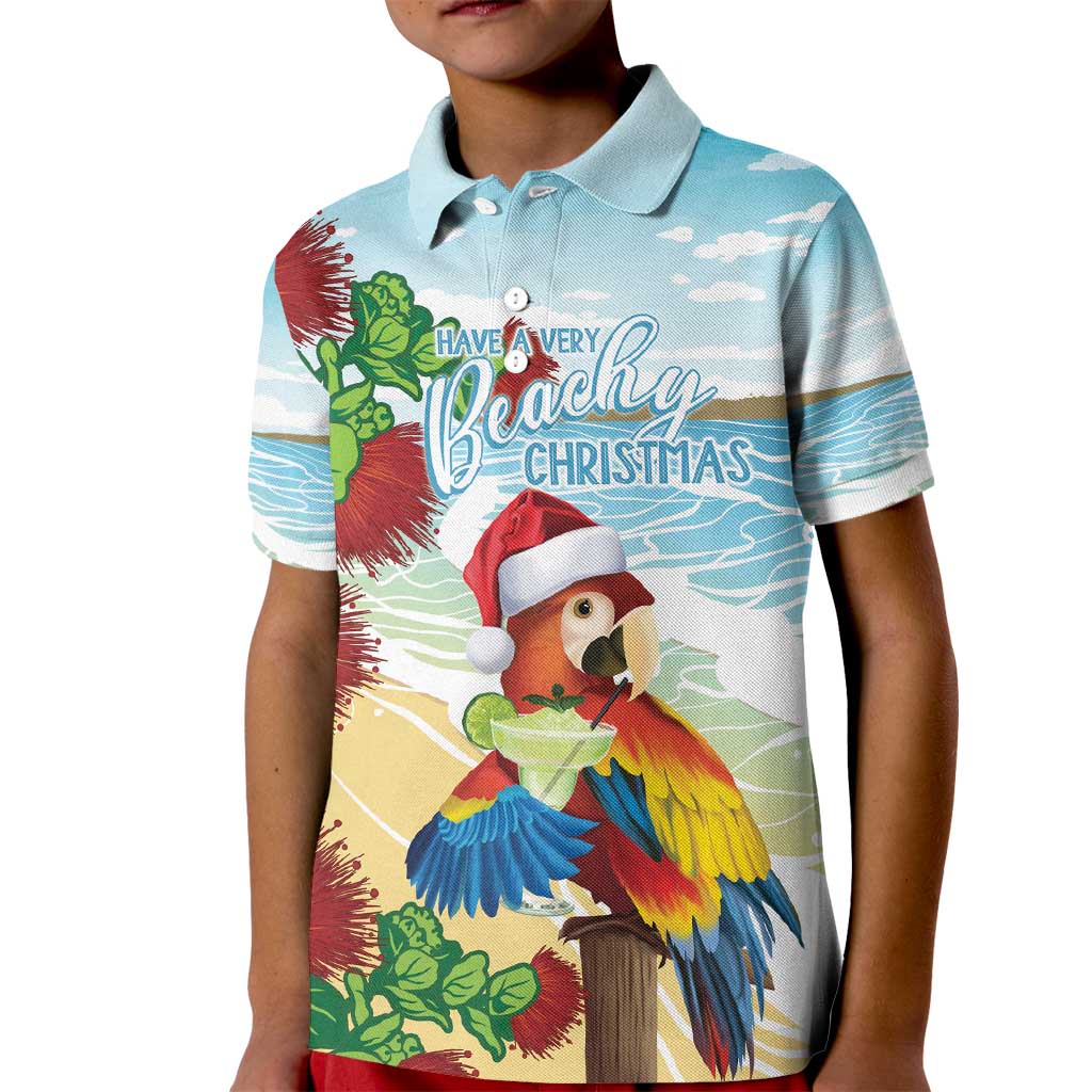 Have A Very Beach Christmas Kid Polo Shirt Parrot By Lehua Flower - Polynesian Pride