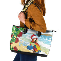 Have A Very Beach Christmas Leather Tote Bag Parrot By Lehua Flower LT7 Art - Polynesian Pride