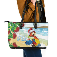 Have A Very Beach Christmas Leather Tote Bag Parrot By Lehua Flower LT7 - Polynesian Pride