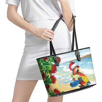 Have A Very Beach Christmas Leather Tote Bag Parrot By Lehua Flower LT7 - Polynesian Pride