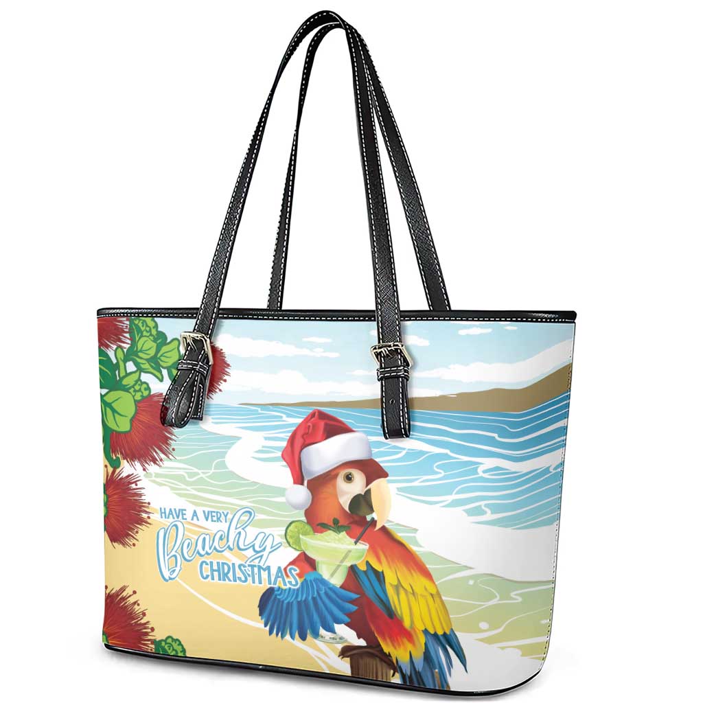 Have A Very Beach Christmas Leather Tote Bag Parrot By Lehua Flower LT7 - Polynesian Pride