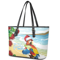 Have A Very Beach Christmas Leather Tote Bag Parrot By Lehua Flower LT7 - Polynesian Pride