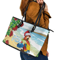 Have A Very Beach Christmas Leather Tote Bag Parrot By Lehua Flower LT7 - Polynesian Pride