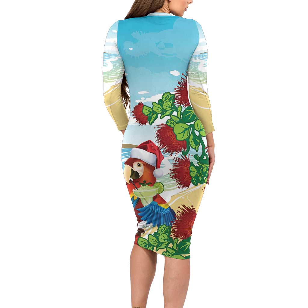 Have A Very Beach Christmas Long Sleeve Bodycon Dress Parrot By Lehua Flower - Polynesian Pride