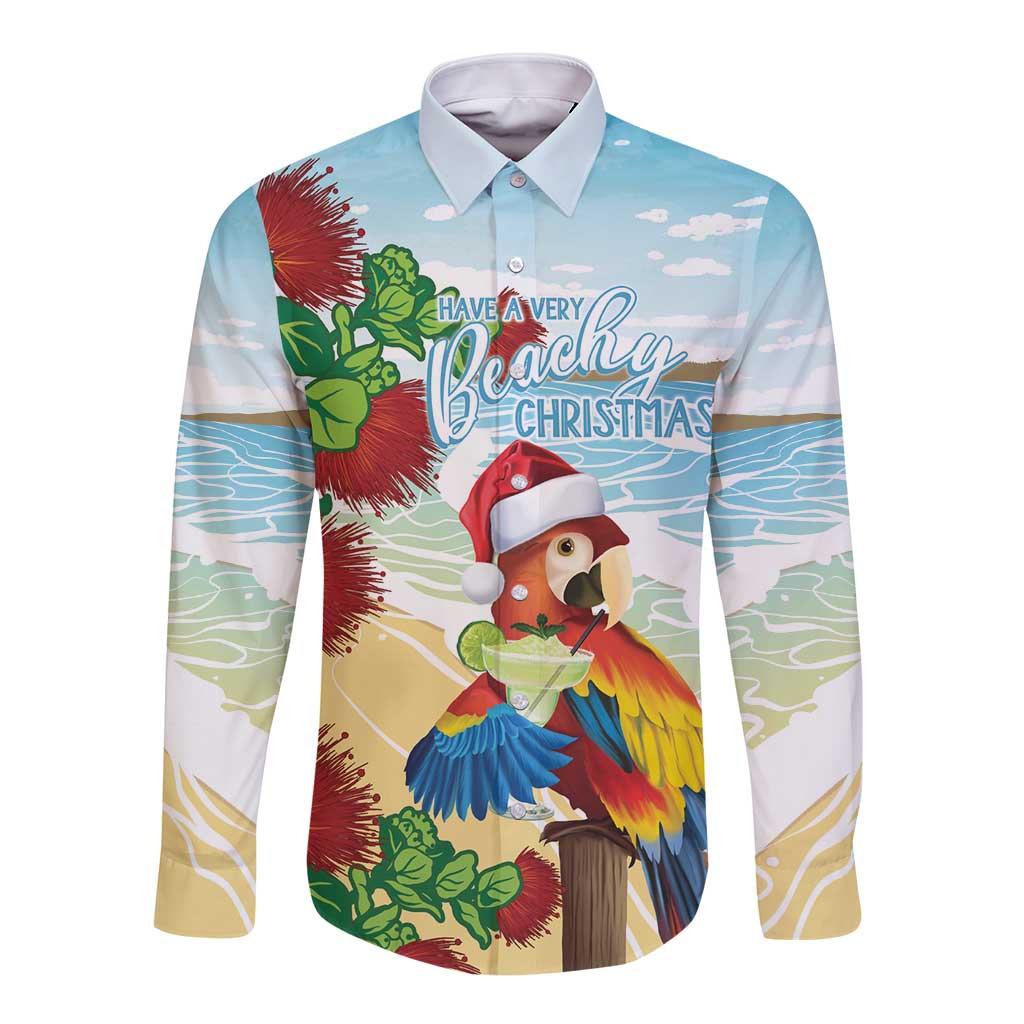 Have A Very Beach Christmas Long Sleeve Button Shirt Parrot By Lehua Flower - Polynesian Pride