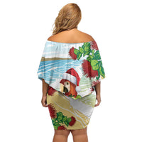 Have A Very Beach Christmas Off Shoulder Short Dress Parrot By Lehua Flower - Polynesian Pride