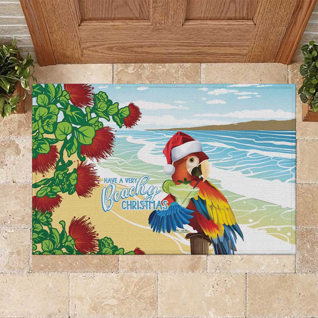 Have A Very Beach Christmas Rubber Doormat Parrot By Lehua Flower - Polynesian Pride