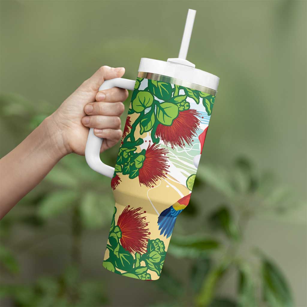 Have A Very Beach Christmas Tumbler With Handle Parrot By Lehua Flower - Polynesian Pride