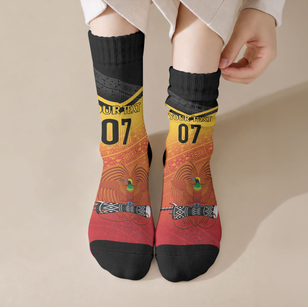 Papua New Guinea Custom Rugby The Kumuls Crew Socks Motuan Inspired Pattern LT7 Crew Socks Multicolor - Polynesian Pride