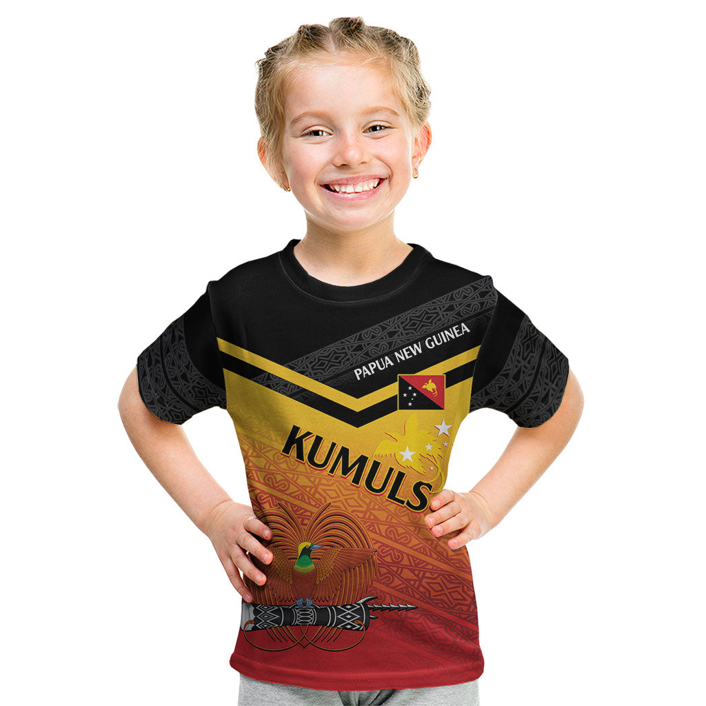Papua New Guinea Custom Rugby The Kumuls Kid T Shirt Motuan Inspired Pattern LT7 Multicolor - Polynesian Pride
