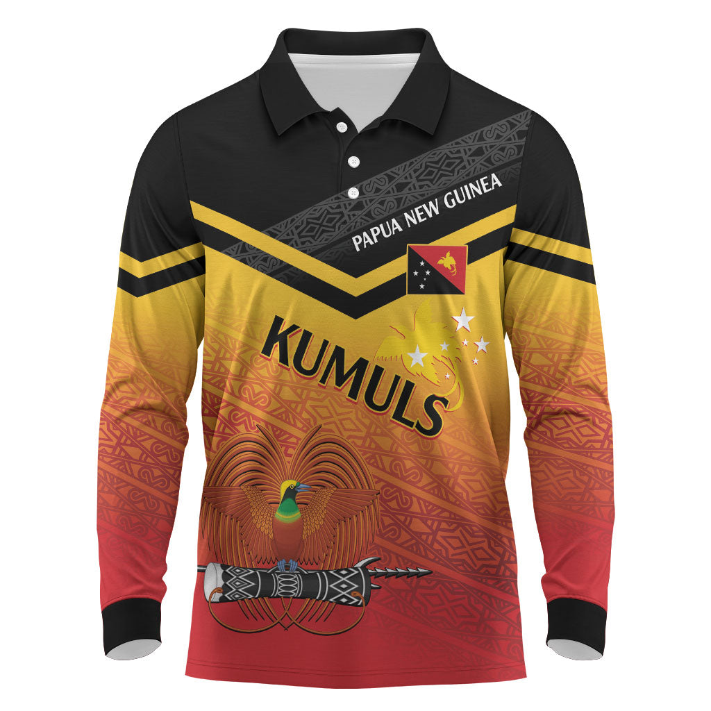 Papua New Guinea Custom Rugby The Kumuls Long Sleeve Polo Shirt Motuan Inspired Pattern LT7 Multicolor - Polynesian Pride