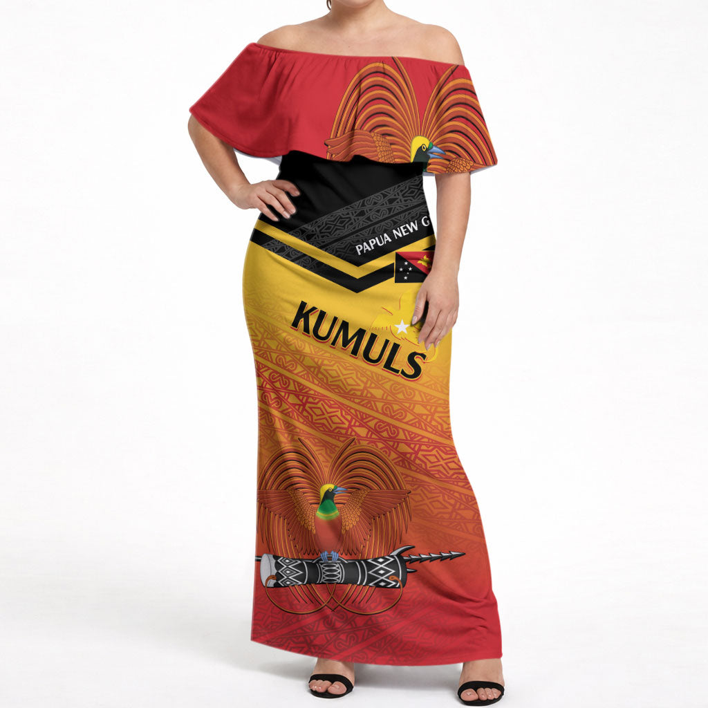 Papua New Guinea Custom Rugby The Kumuls Off Shoulder Maxi Dress Motuan Inspired Pattern LT7 Women Multicolor - Polynesian Pride
