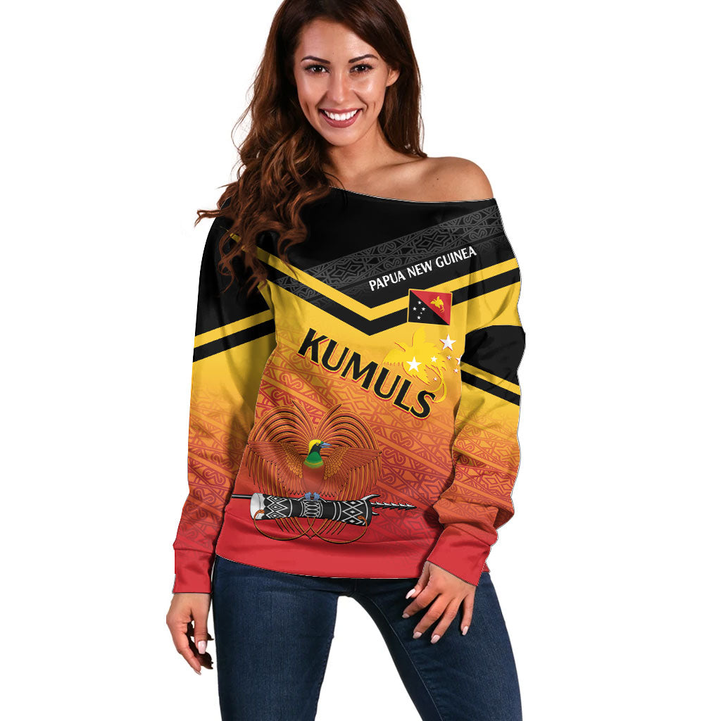 Papua New Guinea Custom Rugby The Kumuls Off Shoulder Sweater Motuan Inspired Pattern LT7 Women Multicolor - Polynesian Pride