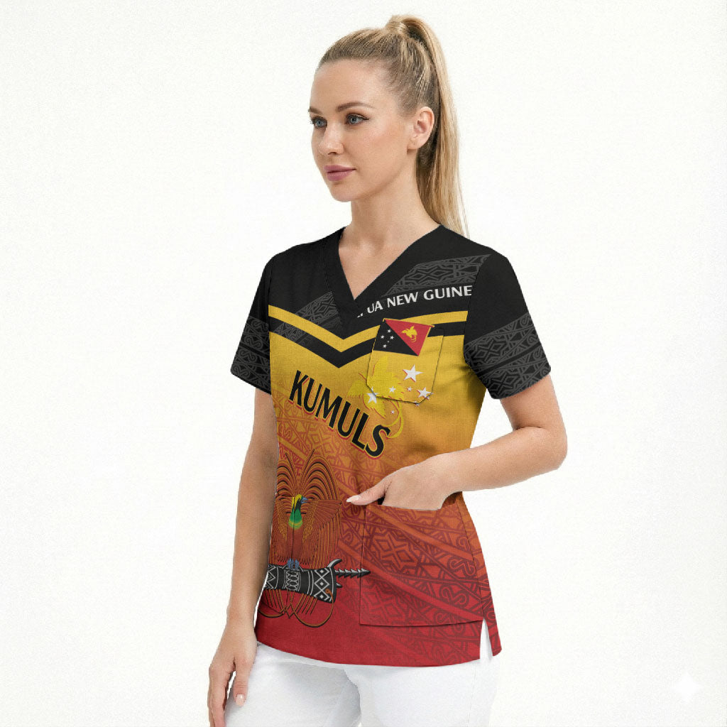 Papua New Guinea Custom Rugby The Kumuls Scrub Top Motuan Inspired Pattern LT7 - Polynesian Pride