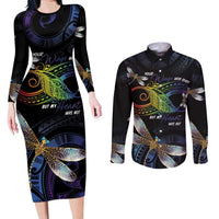 Personalised Polynesian Memorial Couples Matching Long Sleeve Bodycon Dress and Long Sleeve Button Shirt Your Wings Were Ready But My Heart Was Not LT7 Black - Polynesian Pride