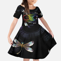Personalised Polynesian Memorial Family Matching Long Sleeve Bodycon Dress and Hawaiian Shirt Your Wings Were Ready But My Heart Was Not LT7 Daughter's Dress Black - Polynesian Pride