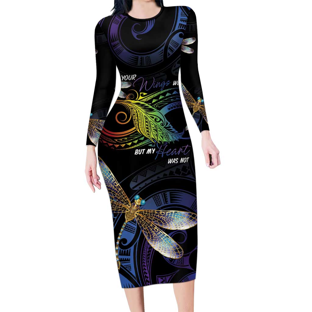 Personalised Polynesian Memorial Family Matching Long Sleeve Bodycon Dress and Hawaiian Shirt Your Wings Were Ready But My Heart Was Not LT7 Mom's Dress Black - Polynesian Pride