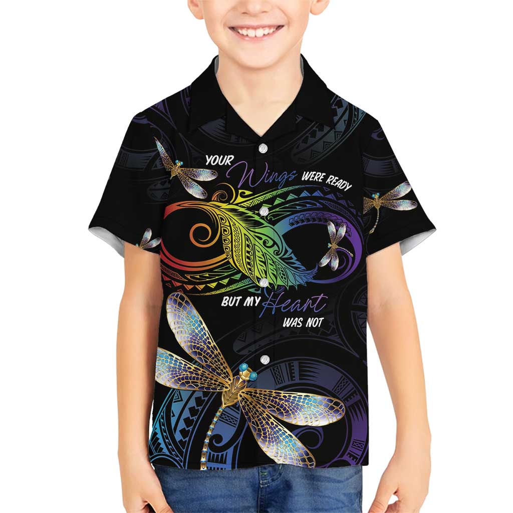 Personalised Polynesian Memorial Family Matching Puletasi and Hawaiian Shirt Your Wings Were Ready But My Heart Was Not LT7 Son's Shirt Black - Polynesian Pride