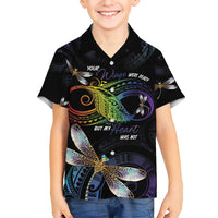 Personalised Polynesian Memorial Family Matching Short Sleeve Bodycon Dress and Hawaiian Shirt Your Wings Were Ready But My Heart Was Not LT7 Son's Shirt Black - Polynesian Pride