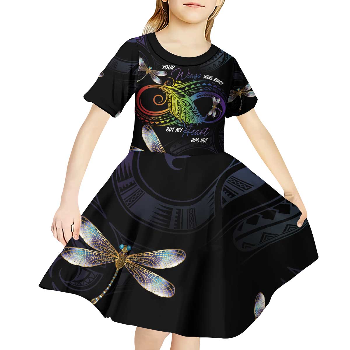 Personalised Polynesian Memorial Kid Short Sleeve Dress Your Wings Were Ready But My Heart Was Not