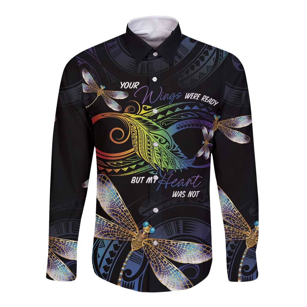 Personalised Polynesian Memorial Long Sleeve Button Shirt Your Wings Were Ready But My Heart Was Not