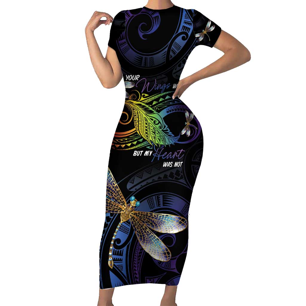 Personalised Polynesian Memorial Short Sleeve Bodycon Dress Your Wings Were Ready But My Heart Was Not