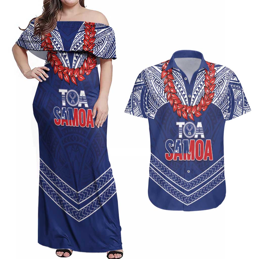 Toa Samoa Rugby Custom Couples Matching Off Shoulder Maxi Dress and Hawaiian Shirt Ulafala Mix Nifo'oti - Polynesian Pride