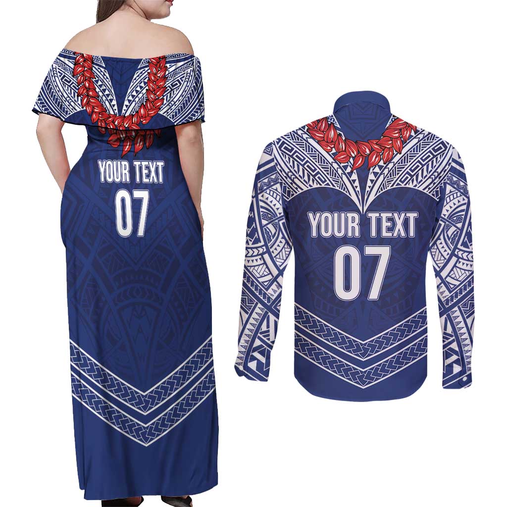 Toa Samoa Rugby Custom Couples Matching Off Shoulder Maxi Dress and Long Sleeve Button Shirt Ulafala Mix Nifo'oti - Polynesian Pride
