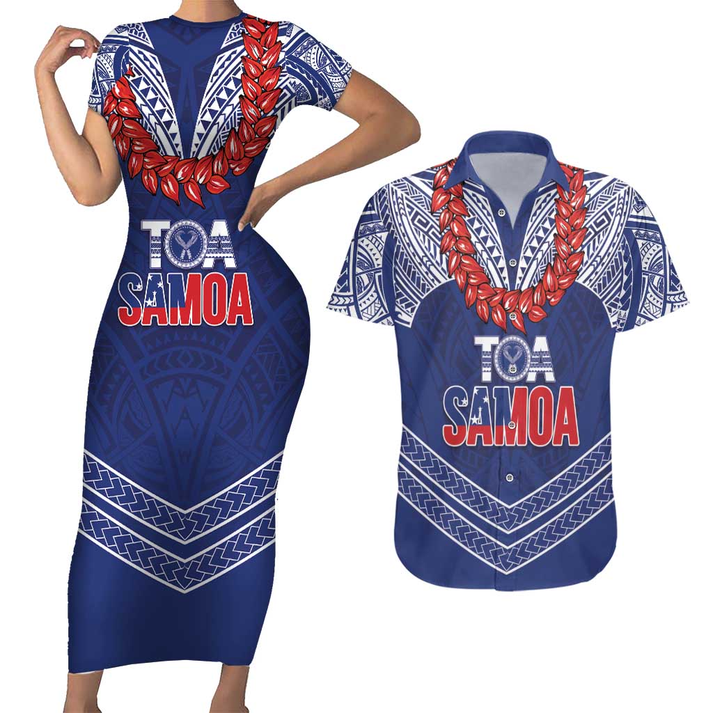 Toa Samoa Rugby Custom Couples Matching Short Sleeve Bodycon Dress and Hawaiian Shirt Ulafala Mix Nifo'oti - Polynesian Pride