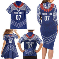 Toa Samoa Rugby Custom Family Matching Long Sleeve Bodycon Dress and Hawaiian Shirt Ulafala Mix Nifo'oti - Polynesian Pride