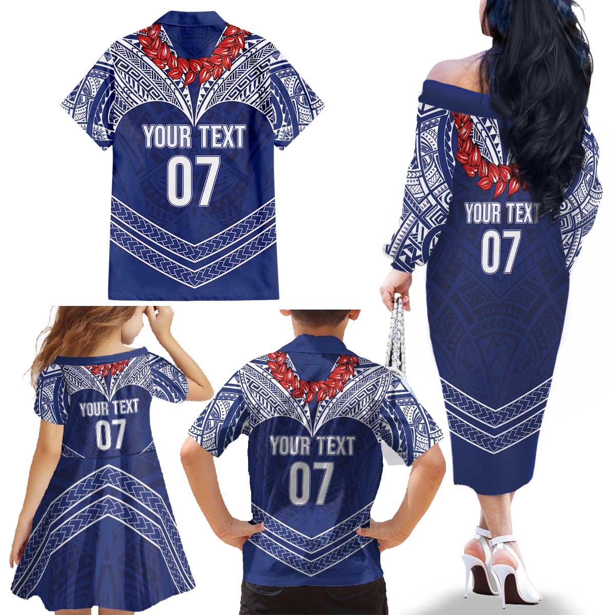 Toa Samoa Rugby Custom Family Matching Off The Shoulder Long Sleeve Dress and Hawaiian Shirt Ulafala Mix Nifo'oti - Polynesian Pride