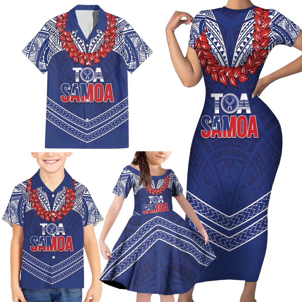 Toa Samoa Rugby Custom Family Matching Short Sleeve Bodycon Dress and Hawaiian Shirt Ulafala Mix Nifo'oti - Polynesian Pride