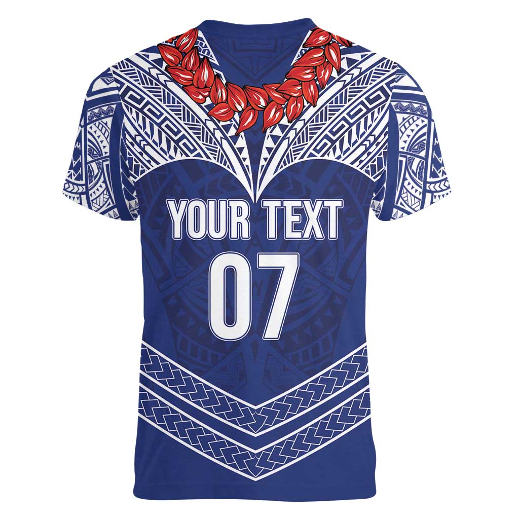 Toa Samoa Rugby Custom Women V-Neck T-Shirt Ulafala Mix Nifo'oti - Polynesian Pride