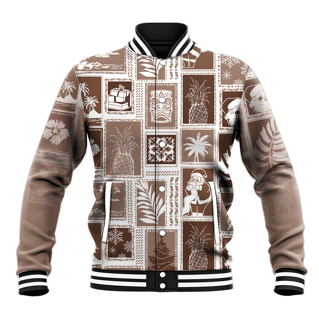 Hawaii Christmas Retro Patchwork Baseball Jacket Brown LT7 Unisex Brown - Polynesian Pride