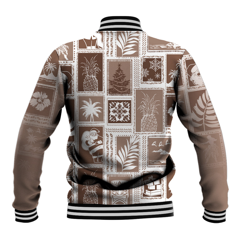 Hawaii Christmas Retro Patchwork Baseball Jacket Brown LT7 - Polynesian Pride