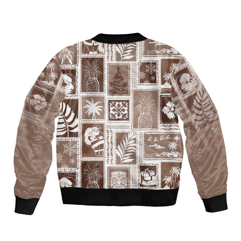 Hawaii Christmas Retro Patchwork Bomber Jacket Brown LT7 - Polynesian Pride