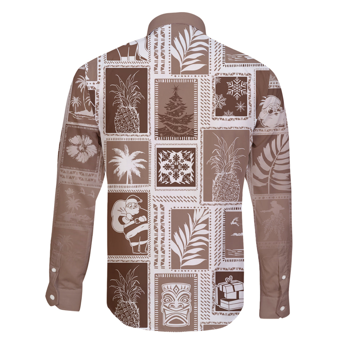 Hawaii Christmas Retro Patchwork Family Matching Mermaid Dress and Hawaiian Shirt Brown LT7 - Polynesian Pride