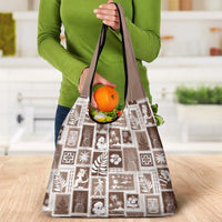 Hawaii Christmas Retro Patchwork Grocery Bag Brown